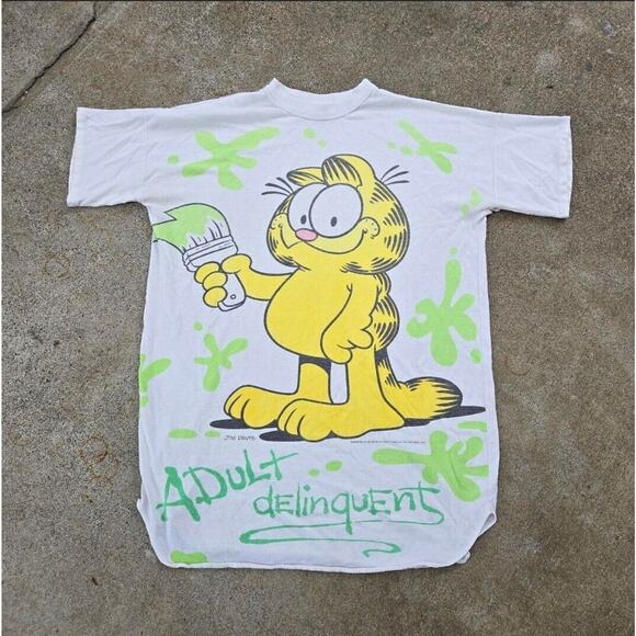 Vtg 80s 90s Flirts Garfield Adult Delinquent T Shirt XL Cartoon Baggy Jim Davis - Picture 1 of 5
